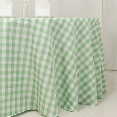 Polyester 120’’ Round Tablecloth White/Sage Green Seamless - Checkered Buffalo Plaid Table Cover - Tablecloths