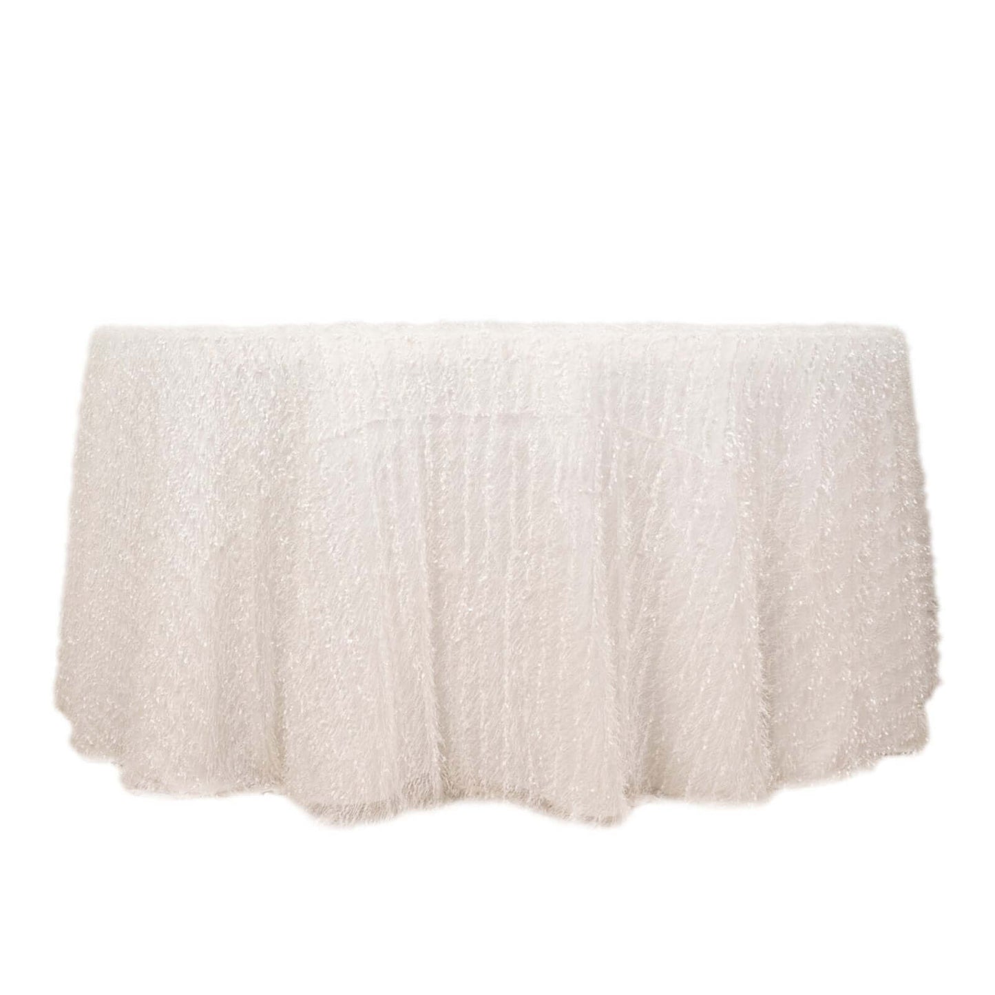 Polyester 120" Round Tablecloth White with Shaggy Fringe Design - Exquisite Table Cover