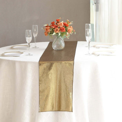 Polyester 12’’x108’’ Table Runner Antique Gold Shimmer Sequin Dots - Wrinkle-Free Finish Table Linen - Runners