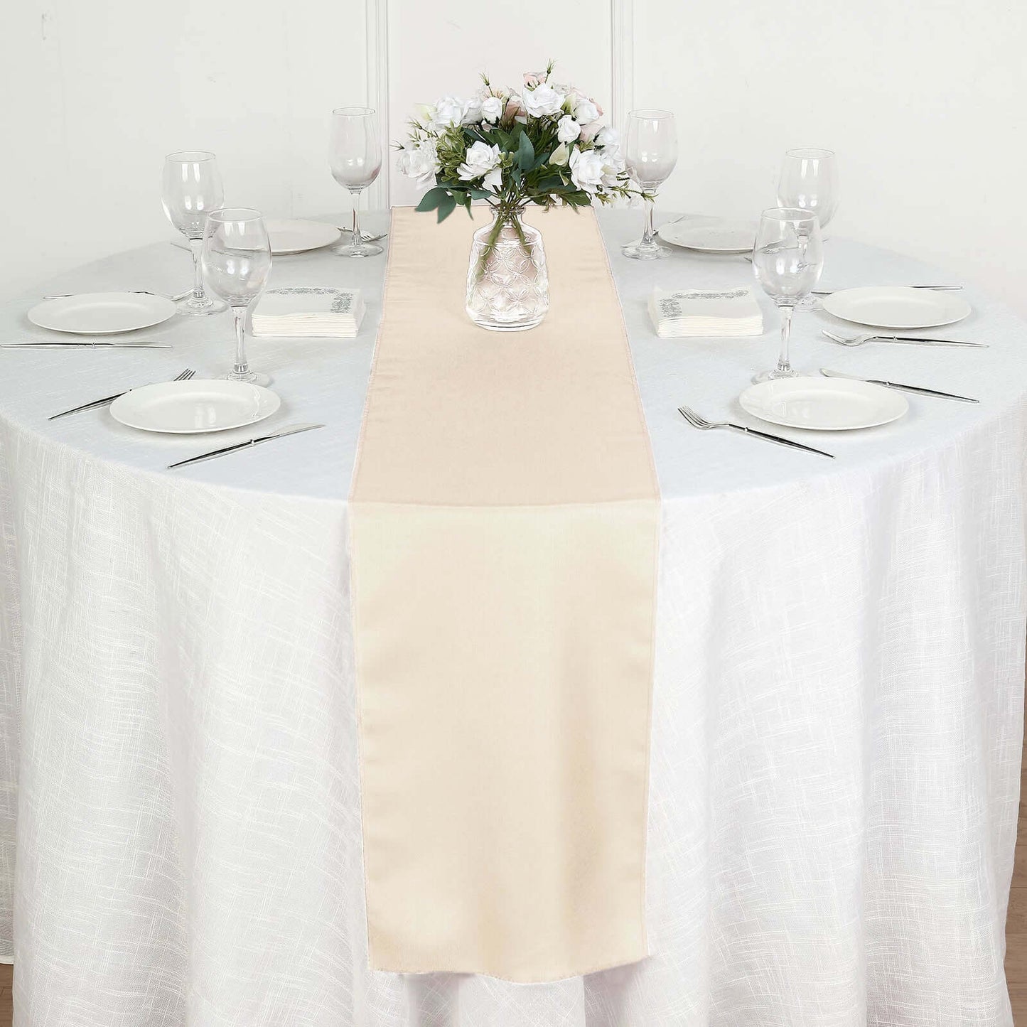 Polyester 12"x108" Table Runner Beige - Durable & Wrinkle-Resistant Table Decor