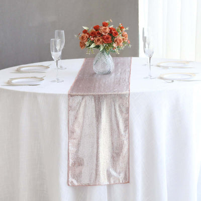 Polyester 12’’x108’’ Table Runner Rose Gold Shimmer Sequin Dots - Wrinkle-Free Finish Table Linen - Runners