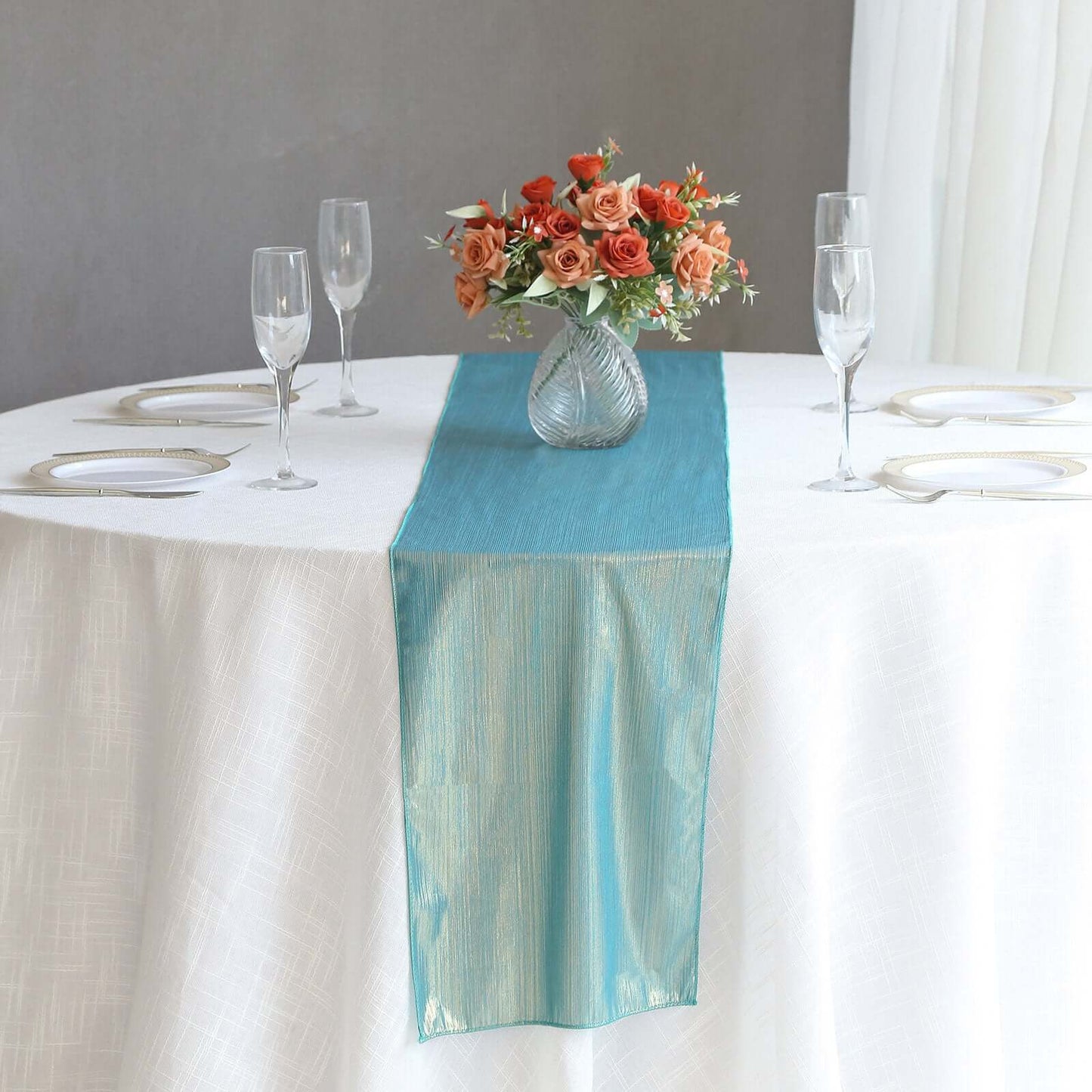 Polyester 12"x108" Table Runner Turquoise Shimmer Sequin Dots - Wrinkle-Free Finish Table Linen