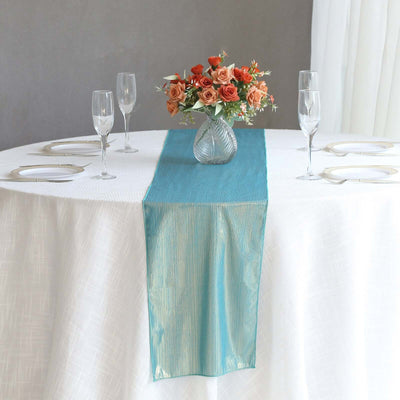 Polyester 12"x108" Table Runner Turquoise Shimmer Sequin Dots - Wrinkle-Free Finish Table Linen