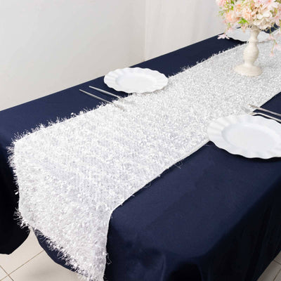 Polyester 12’’x108’’ Table Runner White - Fringe Shag Table Decor - Runners