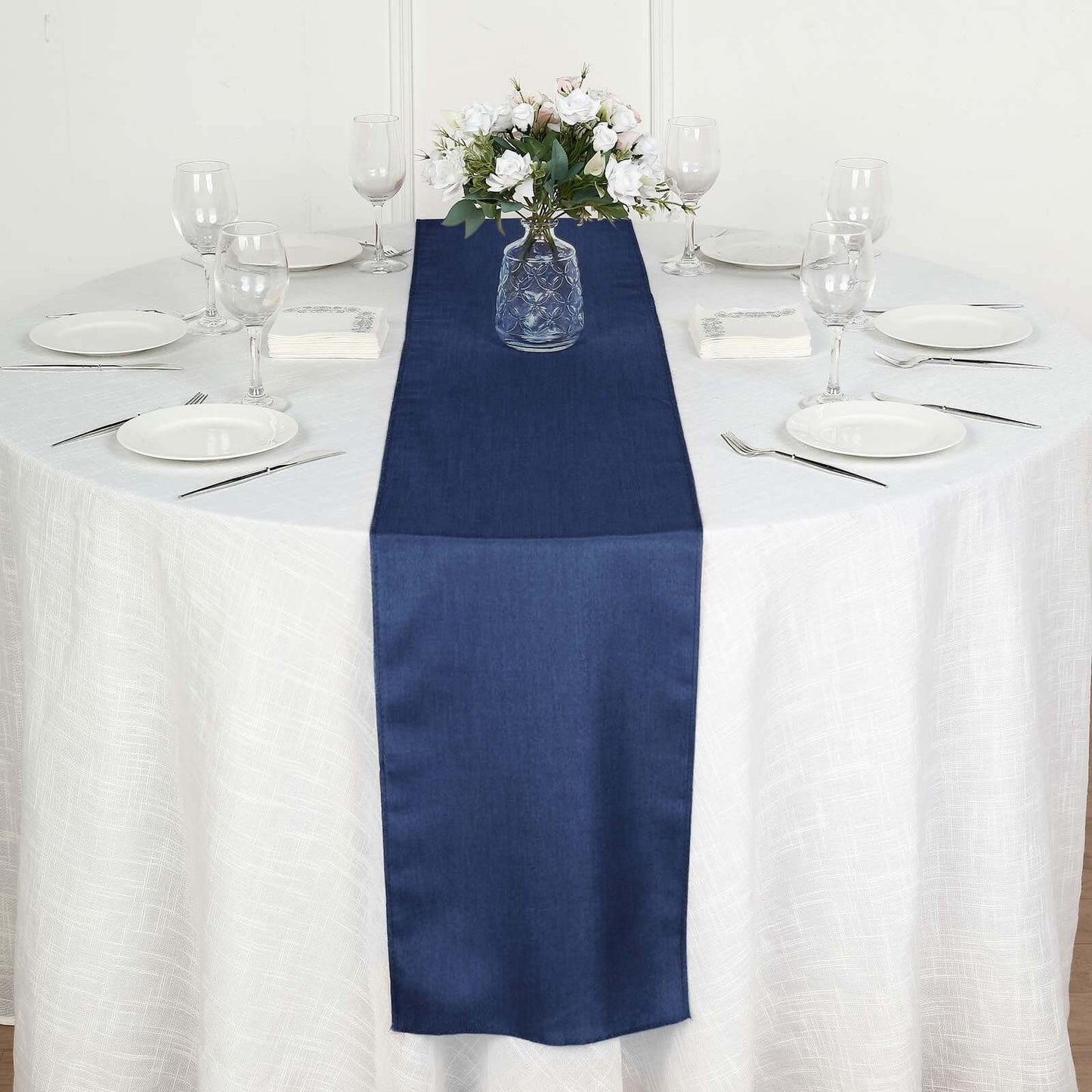 Polyester 14"x108" Table Runner Dark Denim Blue - Modern Faux Denim Dining Table Runner