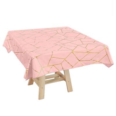 Polyester 54"x54" Square Tablecloth Dusty Rose with Gold Foil Geometric Pattern - Wrinkle-Resistant & Durable Table Cover