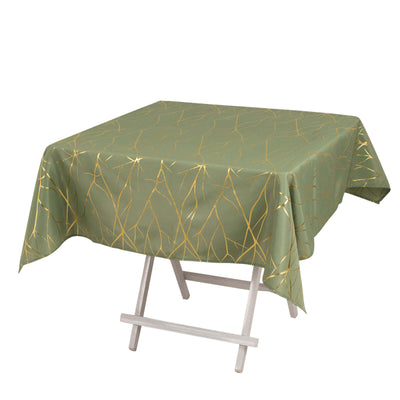 Polyester 54’’x54’’ Square Tablecloth Dusty Sage Green with Gold Foil Tree Branch Pattern - Wrinkle-Resistant & Durable