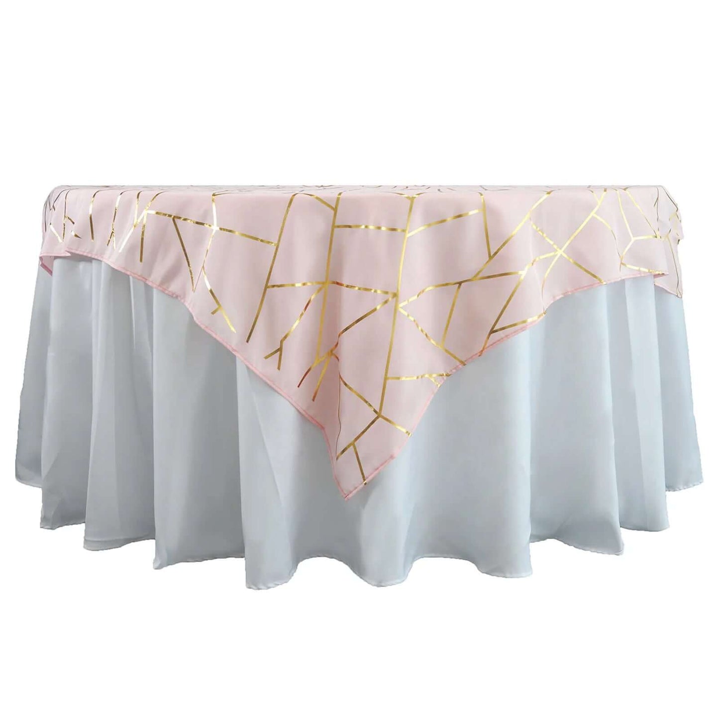 Polyester 54"x54" Table Overlay Square Tablecloth Blush with Gold Foil Geometric Pattern - Wrinkle-Resistant & Durable Table Topper