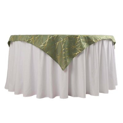 Polyester 54’’x54’’ Table Overlay Square Tablecloth Dusty Sage Green with Gold Foil Tree Branch Pattern