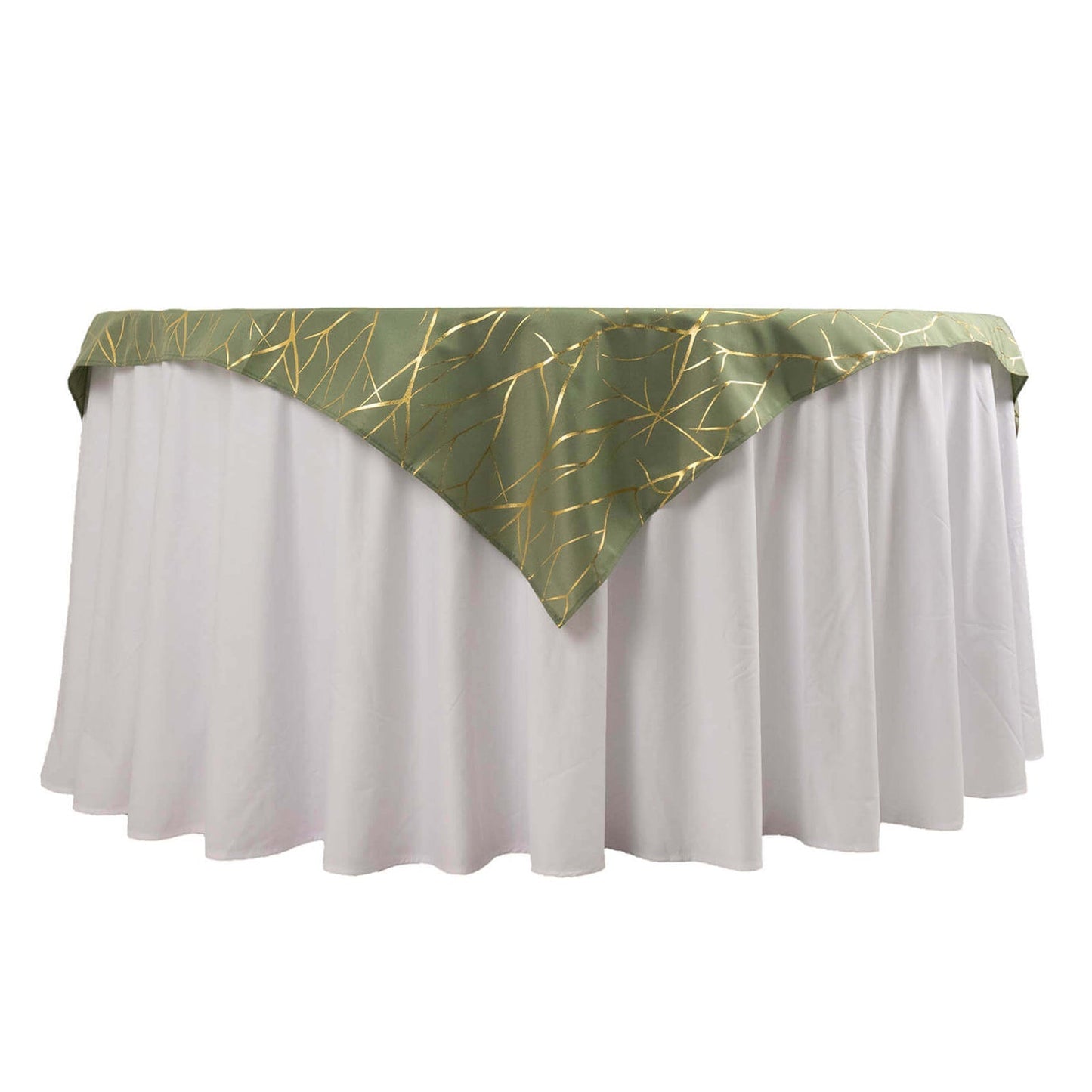 Polyester 54"x54" Table Overlay Square Tablecloth Dusty Sage Green with Gold Foil Tree Branch Pattern - Wrinkle-Resistant & Durable Table Cover