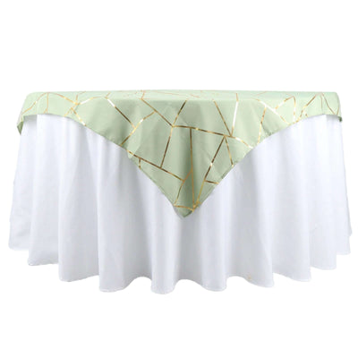 Polyester 54"x54" Table Overlay Square Tablecloth Sage Green with Gold Foil Geometric Pattern - Wrinkle-Resistant & Durable for Stylish Settings