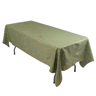 Polyester 60’’x102’’ Rectangle Tablecloth Dusty Sage Green with Gold Foil Tree Branch Pattern - Wrinkle-Resistant &