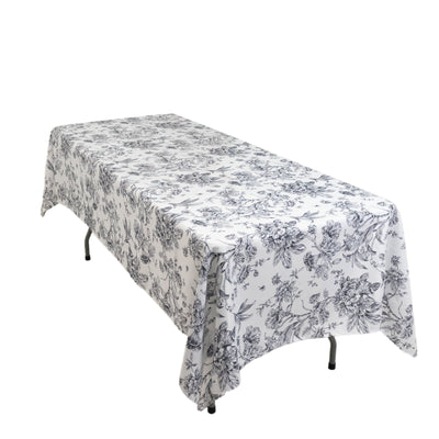 Polyester 60’’x102’’ Rectangle Tablecloth White - Black French Toile Pattern for Elegant Gatherings - Tablecloths