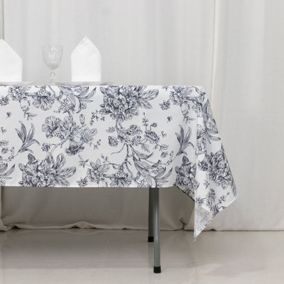 Polyester 60’’x102’’ Rectangle Tablecloth White - Black French Toile Pattern for Elegant Gatherings - Tablecloths