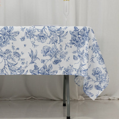 Polyester 60’’x102’’ Rectangle Tablecloth White - Blue French Toile Pattern for Elegant Gatherings - Tablecloths