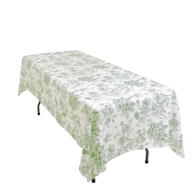 Polyester 60’’x102’’ Rectangle Tablecloth White - Dusty Sage Green French Toile Pattern for Elegant Gatherings