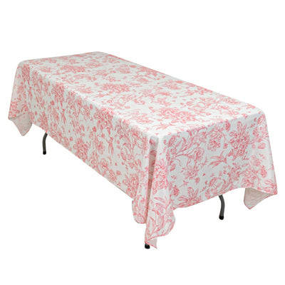 Polyester 60’’x102’’ Rectangle Tablecloth White - Pink French Toile Pattern for Modern Occasions - Tablecloths