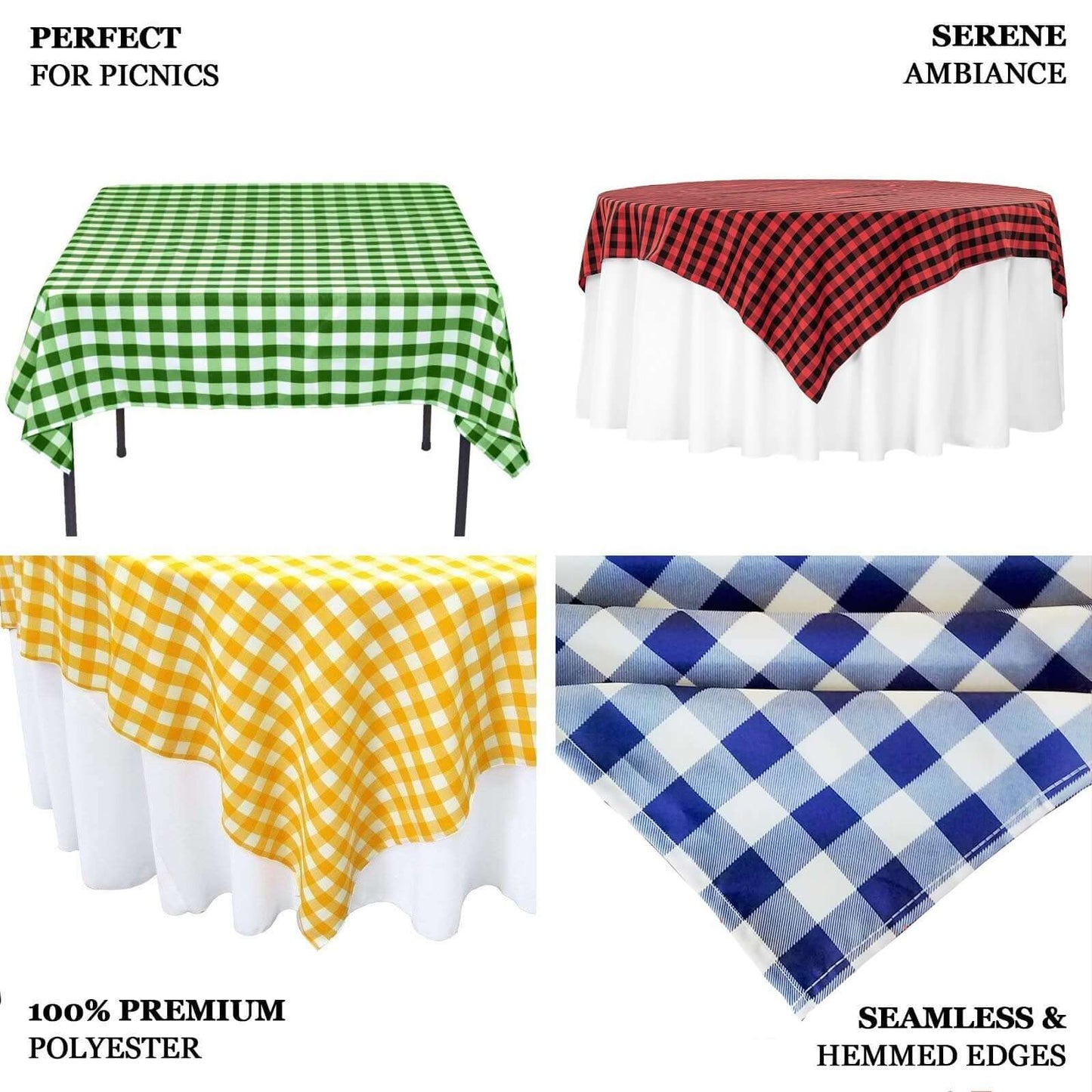 Polyester 70"x70" Table Overlay Square Tablecloth White/Black - Checkered Buffalo Plaid Design for Rustic Decor