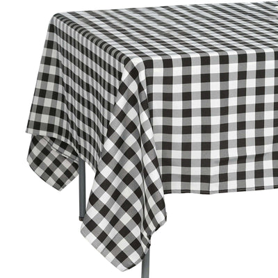 Polyester 70"x70" Square Tablecloth White/Black - Checkered Buffalo Plaid Design for Rustic Decor