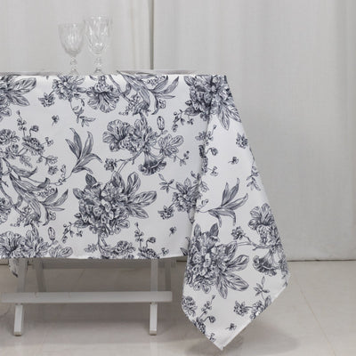 Polyester 70’’x70’’ Square Tablecloth White - Black French Toile Pattern for Elegant Occasions - Tablecloths