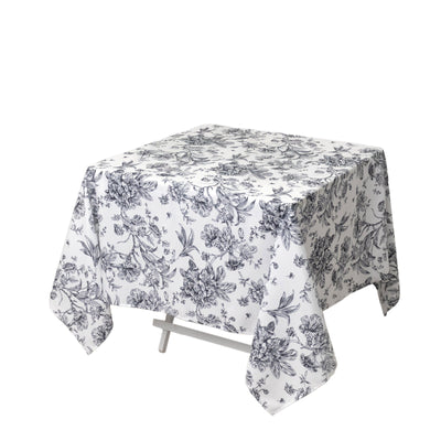 Polyester 70’’x70’’ Square Tablecloth White - Black French Toile Pattern for Elegant Occasions - Tablecloths