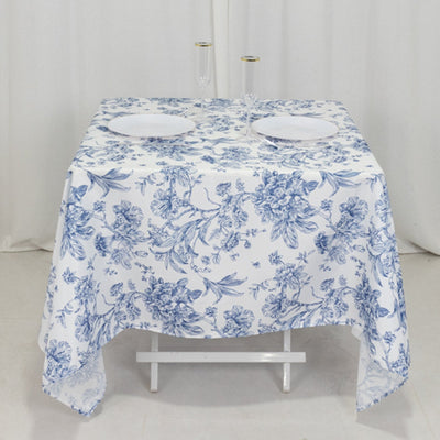 Polyester 70’’x70’’ Square Tablecloth White - Blue French Toile Pattern for Sophisticated Settings - Tablecloths