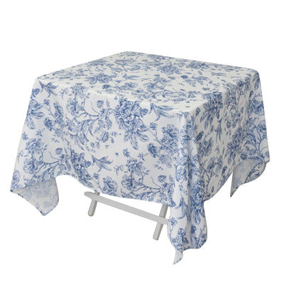 Polyester 70’’x70’’ Square Tablecloth White - Blue French Toile Pattern for Sophisticated Settings - Tablecloths