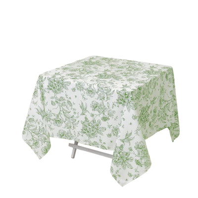 Polyester 70’’x70’’ Square Tablecloth White - Dusty Sage Green French Toile Pattern for Elegant Occasions - Tablecloths