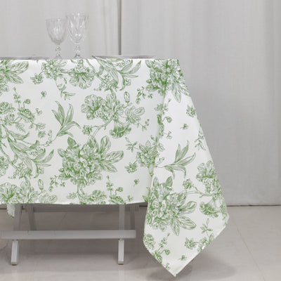 Polyester 70’’x70’’ Square Tablecloth White - Dusty Sage Green French Toile Pattern for Elegant Occasions - Tablecloths