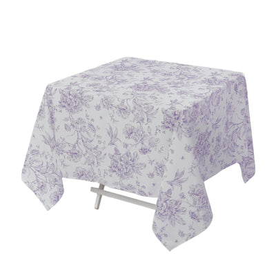 Polyester 70’’x70’’ Square Tablecloth White - Lavender Lilac French Toile Pattern for Elegant Occasions - Tablecloths
