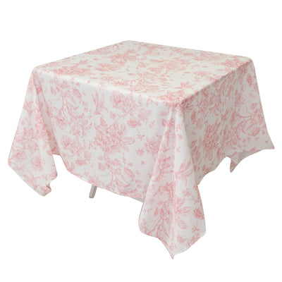 Polyester 70’’x70’’ Square Tablecloth White - Pink French Toile Pattern for Elegant Occasions - Tablecloths