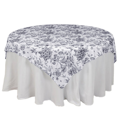 Polyester 70’’x70’’ Table Overlay White - Black French Toile Pattern for Stylish Events - Overlays