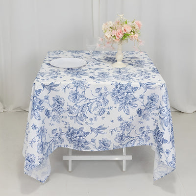 Polyester 70’’x70’’ Table Overlay White - Blue French Toile Pattern for Stylish Events - Overlays