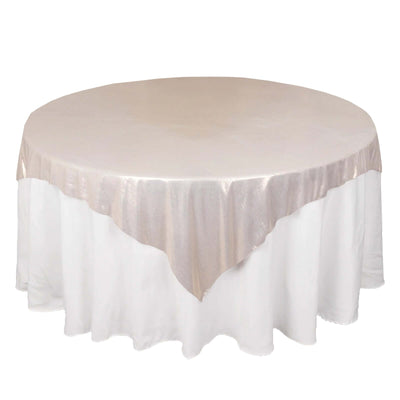 Polyester 72’’x72’’ Table Overlay Square Tablecloth Beige - Sequin Dots Wrinkle-Free Table Cover - Overlays