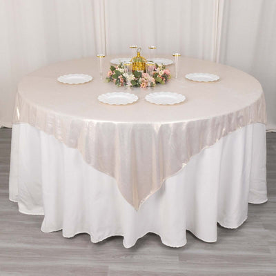 Polyester 72’’x72’’ Table Overlay Square Tablecloth Beige - Sequin Dots Wrinkle-Free Table Cover - Overlays