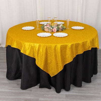 Polyester 72’’x72’’ Table Overlay Square Tablecloth Gold - Glitter Sparkle Design for Classy Celebrations - Overlays