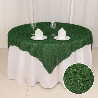 Polyester 72’’x72’’ Table Overlay Square Tablecloth Green - Fringe Shag Table Topper - Overlays