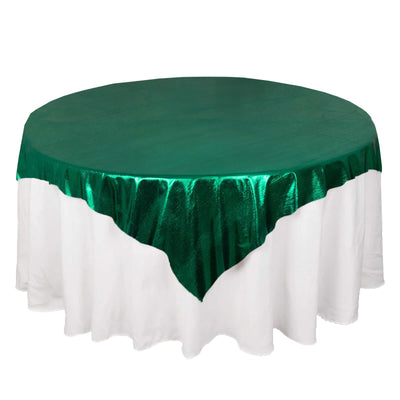 Polyester 72’’x72’’ Table Overlay Square Tablecloth Hunter Emerald Green - Sequin Dots Wrinkle-Free Table Cover