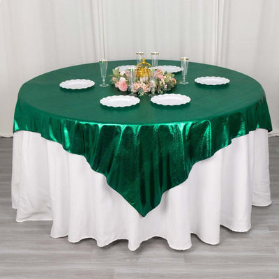Polyester 72’’x72’’ Table Overlay Square Tablecloth Hunter Emerald Green - Sequin Dots Wrinkle-Free Table Cover
