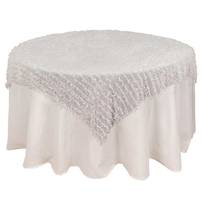 Polyester 72’’x72’’ Table Overlay Square Tablecloth White Fringe Shag Design for Stylish Celebrations - Overlays