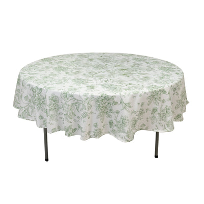 Polyester 90’’ Round Tablecloth White - Dusty Sage Green French Toile Pattern for Chic Weddings - Tablecloths