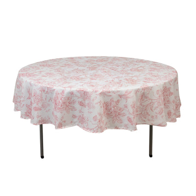 Polyester 90’’ Round Tablecloth White - Pink French Toile Pattern for Chic Weddings - Tablecloths