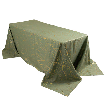 Polyester 90’’x132’’ Rectangle Tablecloth Dusty Sage Green with Gold Foil Tree Branch Pattern - Wrinkle-Resistant