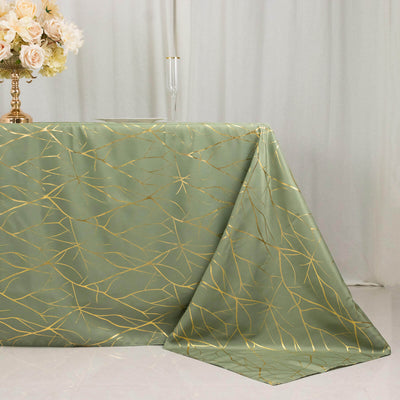 Polyester 90’’x132’’ Rectangle Tablecloth Dusty Sage Green with Gold Foil Tree Branch Pattern - Wrinkle-Resistant