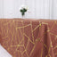Polyester 90"x132" Rectangle Tablecloth Terracotta (Rust) with Gold Foil Geometric Pattern - Wrinkle-Resistant Seamless Table Cover