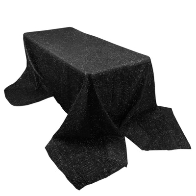 Polyester 90’’x156’’ Rectangle Tablecloth Black Metallic Fringe Shag Tinsel Table Cover - Tablecloths