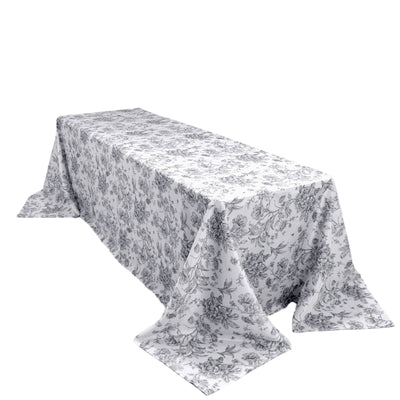 Polyester 90’’x156’’ Rectangle Tablecloth White - Seamless Black French Toile Pattern for Grand Occasions - Tablecloths