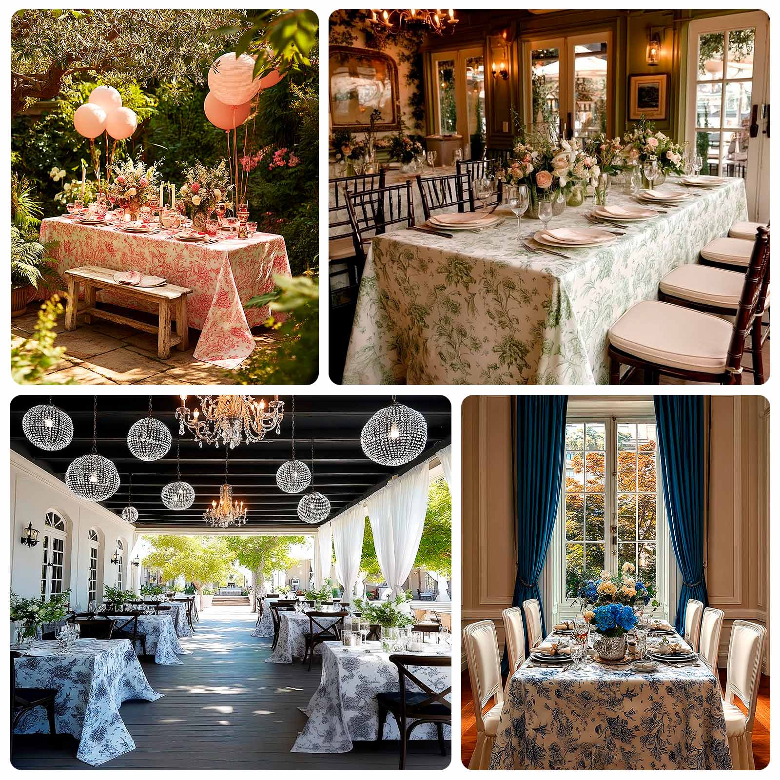 Polyester 90’’x156’’ Rectangle Tablecloth White - Seamless Lavender Lilac French Toile Pattern for Grand Occasions