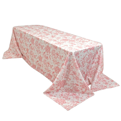 Polyester 90’’x156’’ Rectangle Tablecloth White - Seamless Pink French Toile Pattern for Grand Occasions - Tablecloths