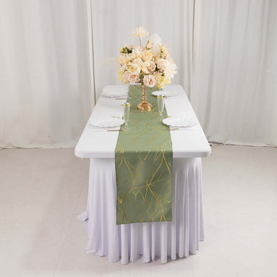 Polyester 9ft Table Runner Dusty Sage Green with Gold Foil Tree Branch Pattern - Stylish Table Linen - Runners